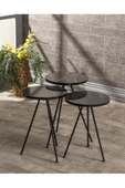 Aldın Aldın Zigon Sehpa Ve  Orta Sehpa Set  Metal  Elips Siyah Mermer Desen - 3