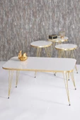 Gold Falez Zigon Sehpa Ve Orta Sehpa Kr Set Gold Beyaz Tel - 1