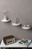 ilkal Duvar Rafı Dekoratif 3 Adet Çiçeklik Oval Beyaz - 1