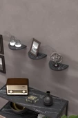 ilkal Duvar Rafı Dekoratif 3 Adet Çiçeklik Oval Siyah Mermer Desen - 2