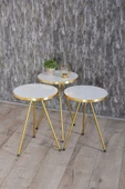 Aldın Aldın Zigon Sehpa Ve Orta Sehpa Elips Gold Metal Ayak Gold Beyaz Set - 2