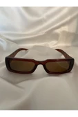 Vintage Model Baklava Desen Detaylı Kahverengi Unisex Güneş Gözlüğü - 5