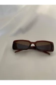 Vintage Model Baklava Desen Detaylı Kahverengi Unisex Güneş Gözlüğü - 4