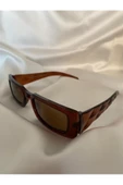Vintage Model Baklava Desen Detaylı Kahverengi Unisex Güneş Gözlüğü - 2