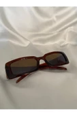 Vintage Model Baklava Desen Detaylı Kahverengi Unisex Güneş Gözlüğü - 3