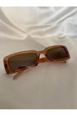 Vintage Model Baklava Desen Detaylı Kahverengi Unisex Güneş Gözlüğü - 9