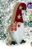 Yılbaşı Süsü Dekoratif  Ahşap Kürklü Gnome Noel Baba Biblo Figür - 14 cm thumbnail 2
