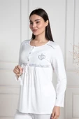 Mecit 6100 Bayan Hamile Lohusa Gri Şardonlu Sabahlık Pijama Takım - 6