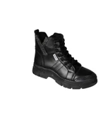 YAZKIŞ Kadın Siyah Ten Cilt Bağcıklı Fermuarlı Yanı Taşlı Termo Taban fashıon Bilekten Bot thumbnail 2