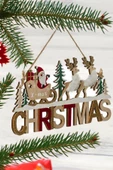 Ahşap Dekoratif Kürklü Geyikleri, Kızaklı Noel Babası ile Christmas Kapı Süsü 30 cm- Dekoratif ve Hediyelik Ahşap Yılbaşı Süsü - 4