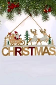 Ahşap Dekoratif Kürklü Geyikleri, Kızaklı Noel Babası ile Christmas Kapı Süsü 30 cm- Dekoratif ve Hediyelik Ahşap Yılbaşı Süsü - 7