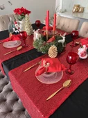 Yılbaşı Kırmızı Payetli Runner 1 Ad 43x135 Cm Noel Ranır Sofra Newyear Christmas Pullu Yeniyıl - 1