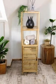Digithome Bambu Tek Kapaklı 3 Raflı Çok Amaçlı Banyo Düzenleyici Organizer Dik Dolap JWBW-5049 - 2