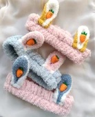 Bandana Peluş 3 Adet Sevimli Tavşan Kulak Makyaj Bandanası Havuç Saç Çember Bandı - 1