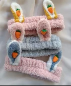 Bandana Peluş 3 Adet Sevimli Tavşan Kulak Makyaj Bandanası Havuç Saç Çember Bandı - 2