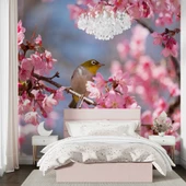 Pembe Çiçek ve Kuş Manzaralı Duvar Kağıdı thumbnail 2