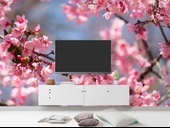 Pembe Çiçek ve Kuş Manzaralı Duvar Kağıdı thumbnail 3