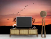 Günbatımı Ağaç ve Kuş Gölgesi Manzaralı Duvar Kağıdı thumbnail 3