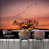 Günbatımı Ağaç ve Kuş Gölgesi Manzaralı Duvar Kağıdı thumbnail 5