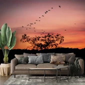Günbatımı Ağaç ve Kuş Gölgesi Manzaralı Duvar Kağıdı thumbnail 1