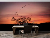 Günbatımı Ağaç ve Kuş Gölgesi Manzaralı Duvar Kağıdı thumbnail 4