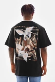 Unisex Baskılı Oversize T-Shirt - Siyah - 2