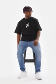 Unisex Baskılı Oversize T-Shirt - Siyah - 3