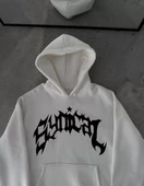 Kapşonlu Baskılı Oversize SweatShirt-  Beyaz - 1