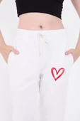 Oversize Boru Paça Baskılı Eşofman Pantolon - Beyaz - 1