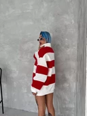 Unisex  Parçalı Yakalı SweatShirt - Kırmızı - 2