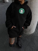 Penye Uzun Kol Kapşonlu SweatShirt - Siyah - 2