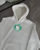 Penye Uzun Kol Kapşonlu SweatShirt - Beyaz - 1