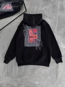 Kapşonlu Ön Ve Arka Baskılı SweatShirt - Siyah - 5