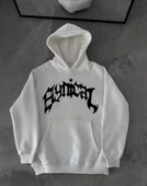 Kapşonlu Baskılı Oversize SweatShirt-  Beyaz - 2