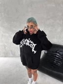 Unisex  Kapşonlu Baskılı SweatShirt - Siyah - 2