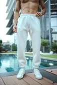 Basic Lastikli Eşofman Pantolon - Beyaz - 4