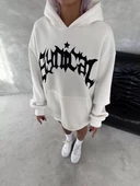 Unisex Kapşonlu Baskılı SweatShirt - Beyaz - 3
