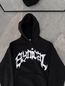 Kapşonlu Baskılı Oversize SweatShirt- Siyah - 2