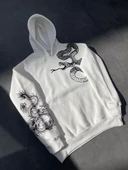 Uzun Kol Kapşonlu Baskılı SweatShirt - Beyaz - 3