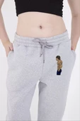 Lastikli  Baskılı Eşofman Pantolon - Gri - 1