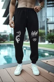 Baskılı Eşofman Pantolon - Siyah - 1