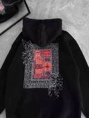 Kapşonlu Ön Ve Arka Baskılı SweatShirt - Siyah - 2