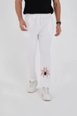 Oversize Baskılı Eşofman Pantolon - Beyaz - 1