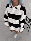 Unisex  Parçalı Yakalı SweatShirt - Siyah - 6