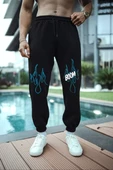 Baskılı Eşofman Pantolon - Siyah - 1