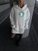 Penye Uzun Kol Kapşonlu SweatShirt - Beyaz - 3