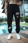 Kışlık  Baskılı Eşofman Pantolon - Siyah - 1