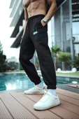 Oversize  Baskılı Eşofman Pantolon - Siyah - 1