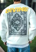 Kışlık Bisiklet Yaka Baskılı SweatShirt - Beyaz - 2