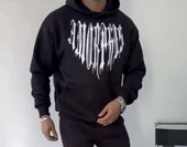 Uzun Kol Kapşonlu Baskılı SweatShirt - Siyah - 2